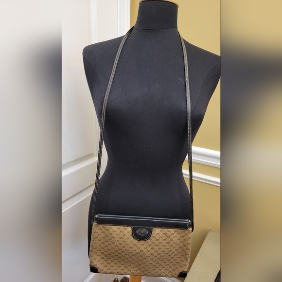 Vintage Gucci Brown Coated Canvas Micromonogram "GG" Crossbody/Shoulder Handbag - Picture 1 of 16